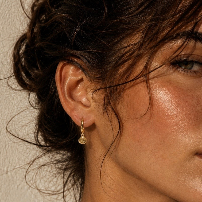 Marina Shell Charm Hoop Earrings