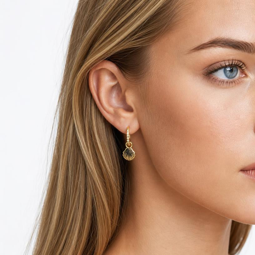 Maris Pave Shell Charm Hoop Earrings