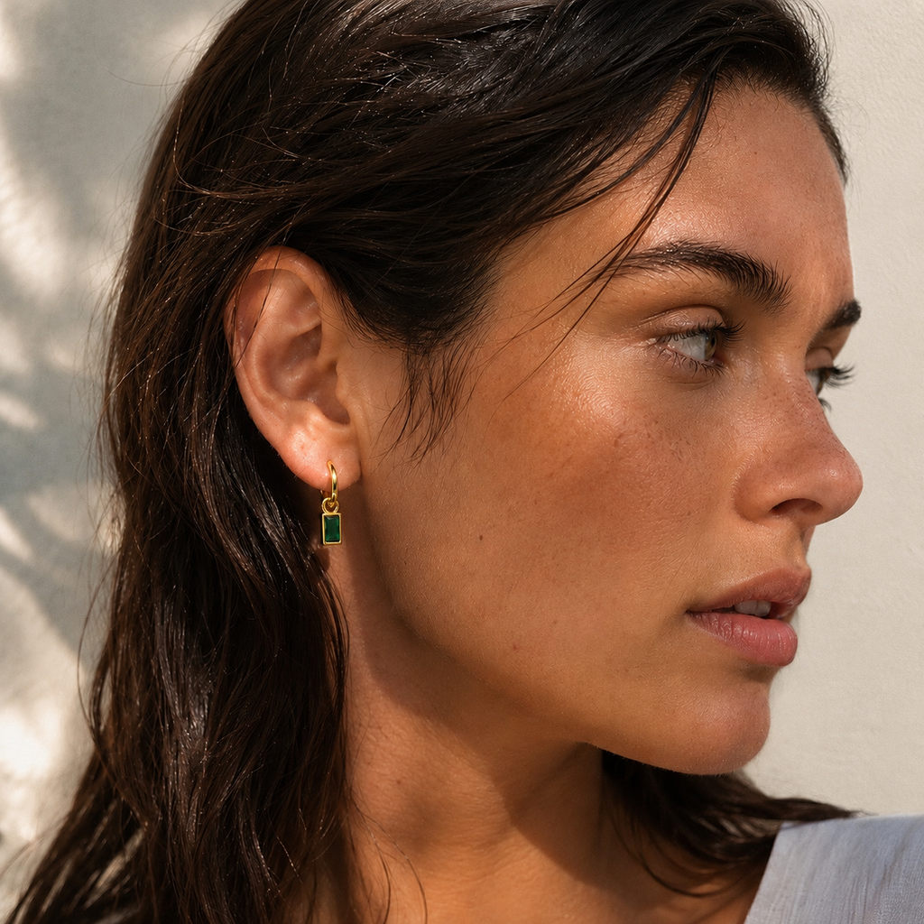 Verity Green Charm Hoop Earrings