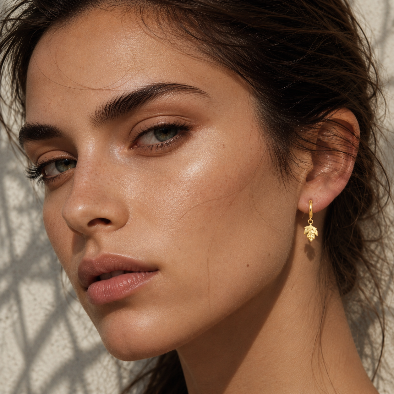 Elowen Leaf Charm Hoop Earrings