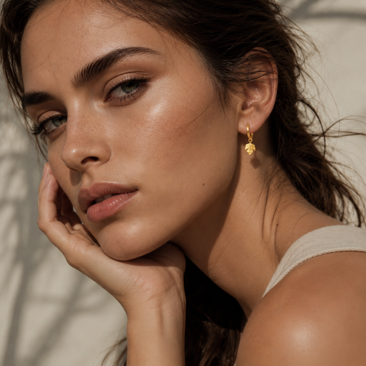 Elowen Leaf Charm Hoop Earrings