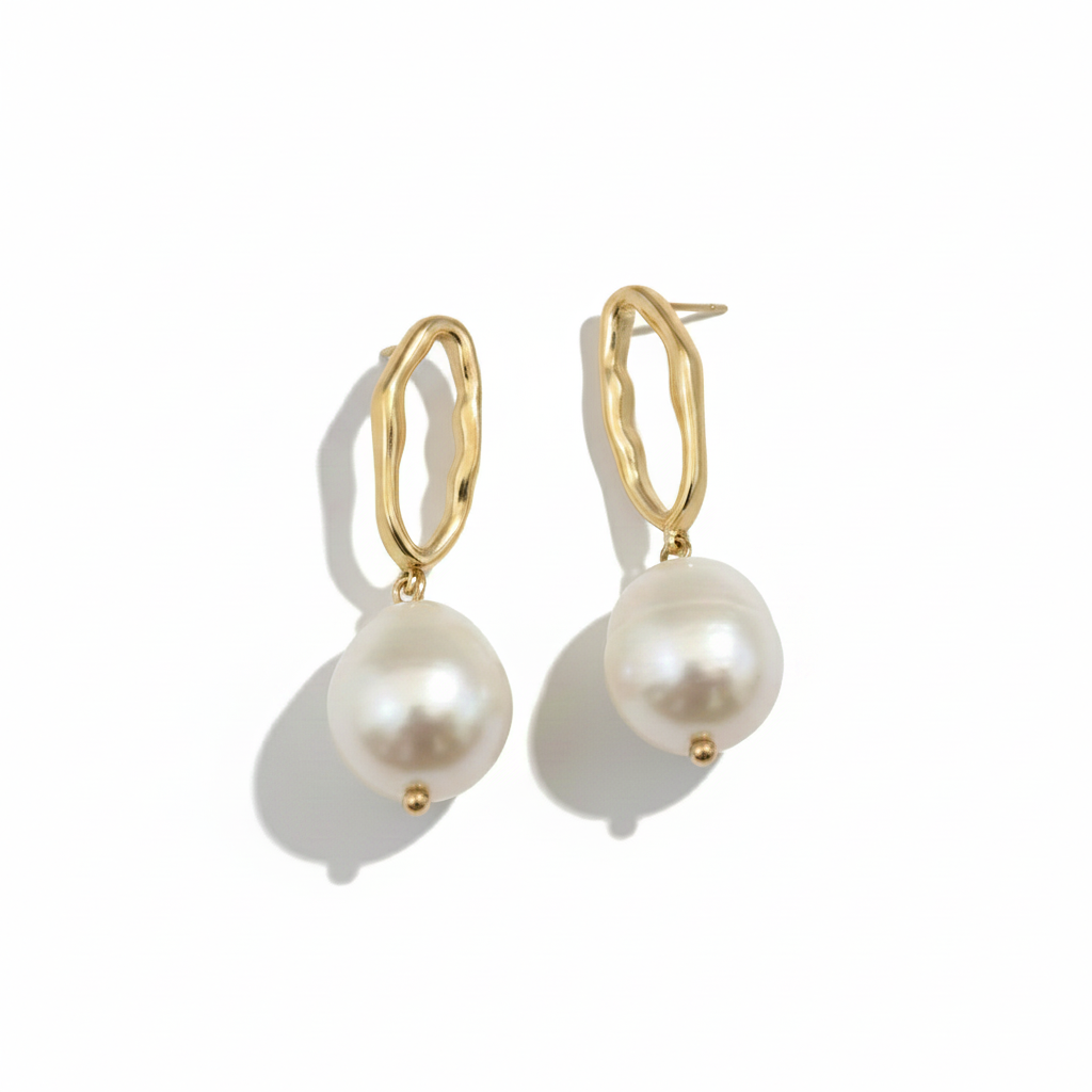 Baroque Pearl Drop Earrings on True White Background