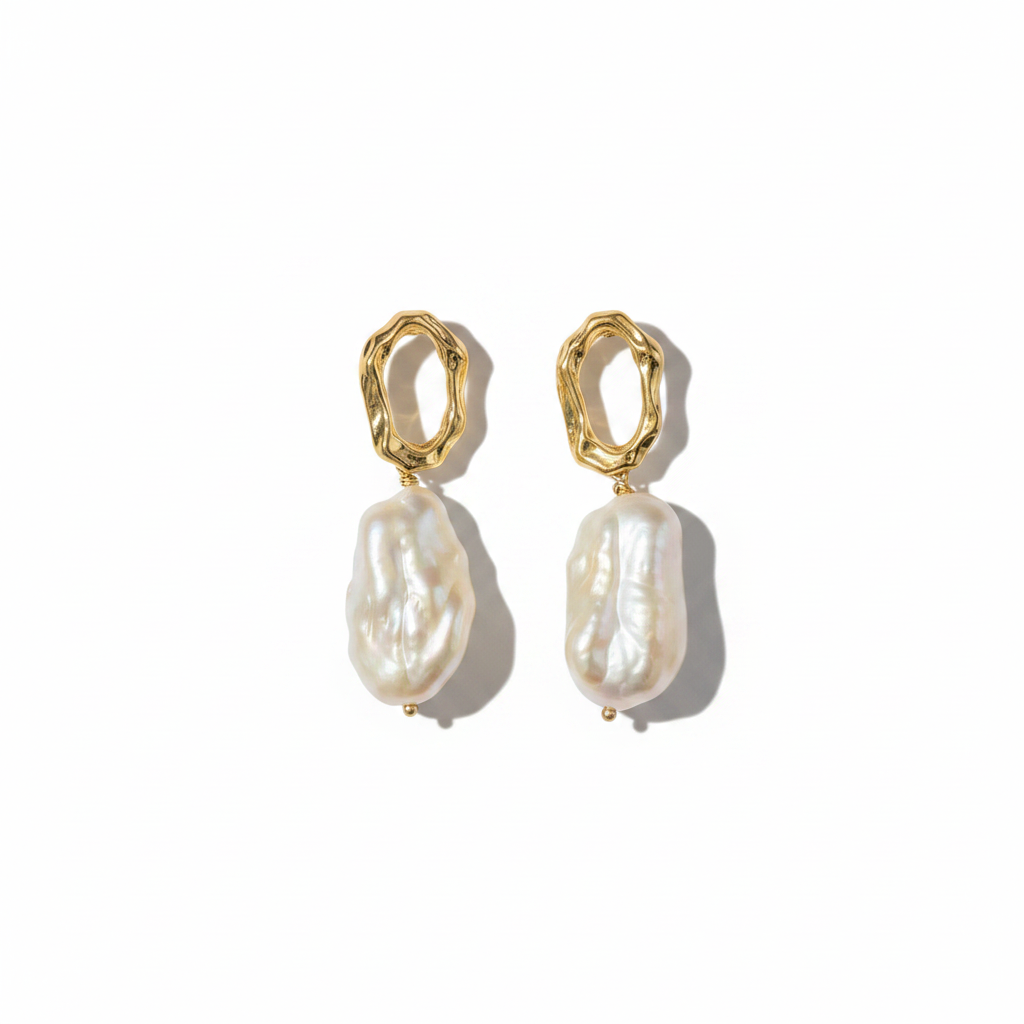 Baroque Pearl Drop Earrings on White
