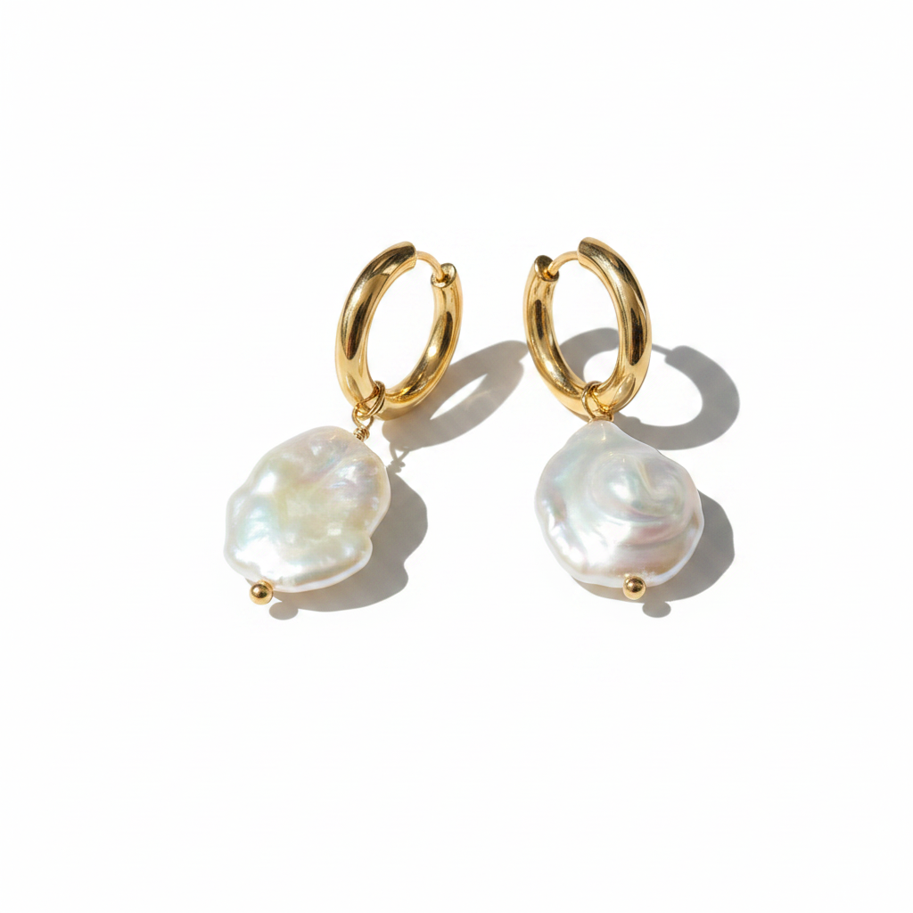 Baroque Pearl Drop Earrings — White Background Editorial
