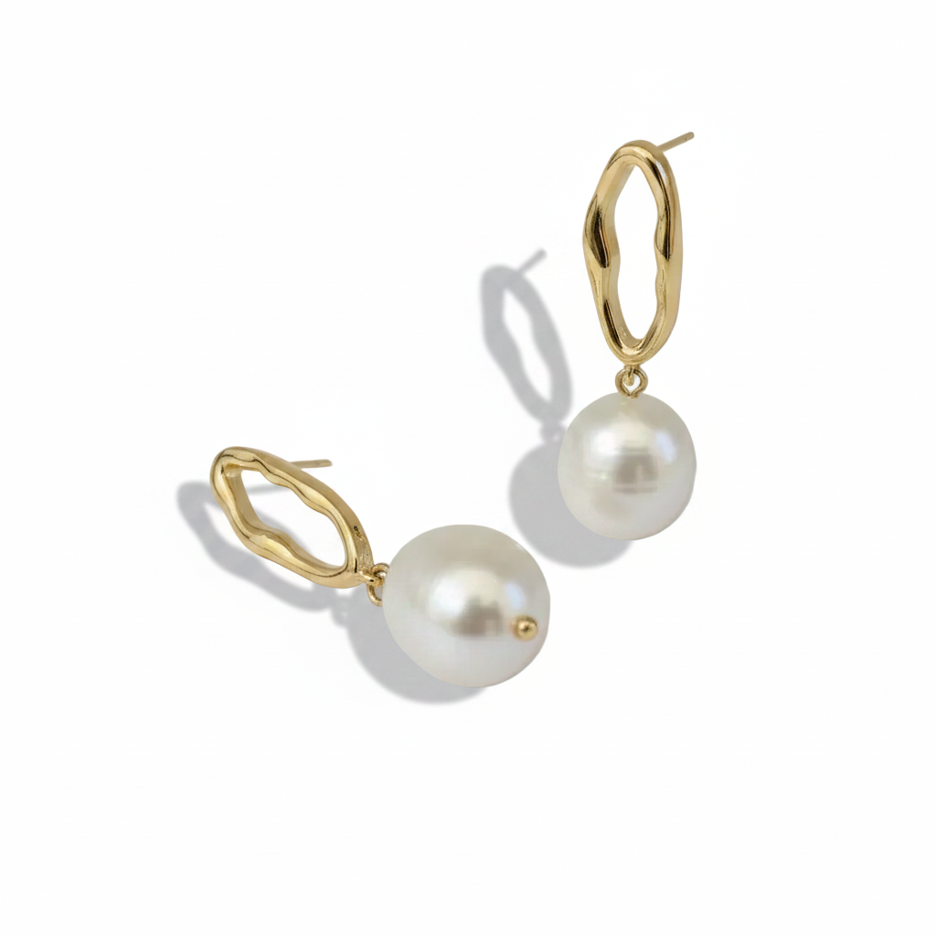 Baroque Pearl Drop Earrings with Cast Shadow