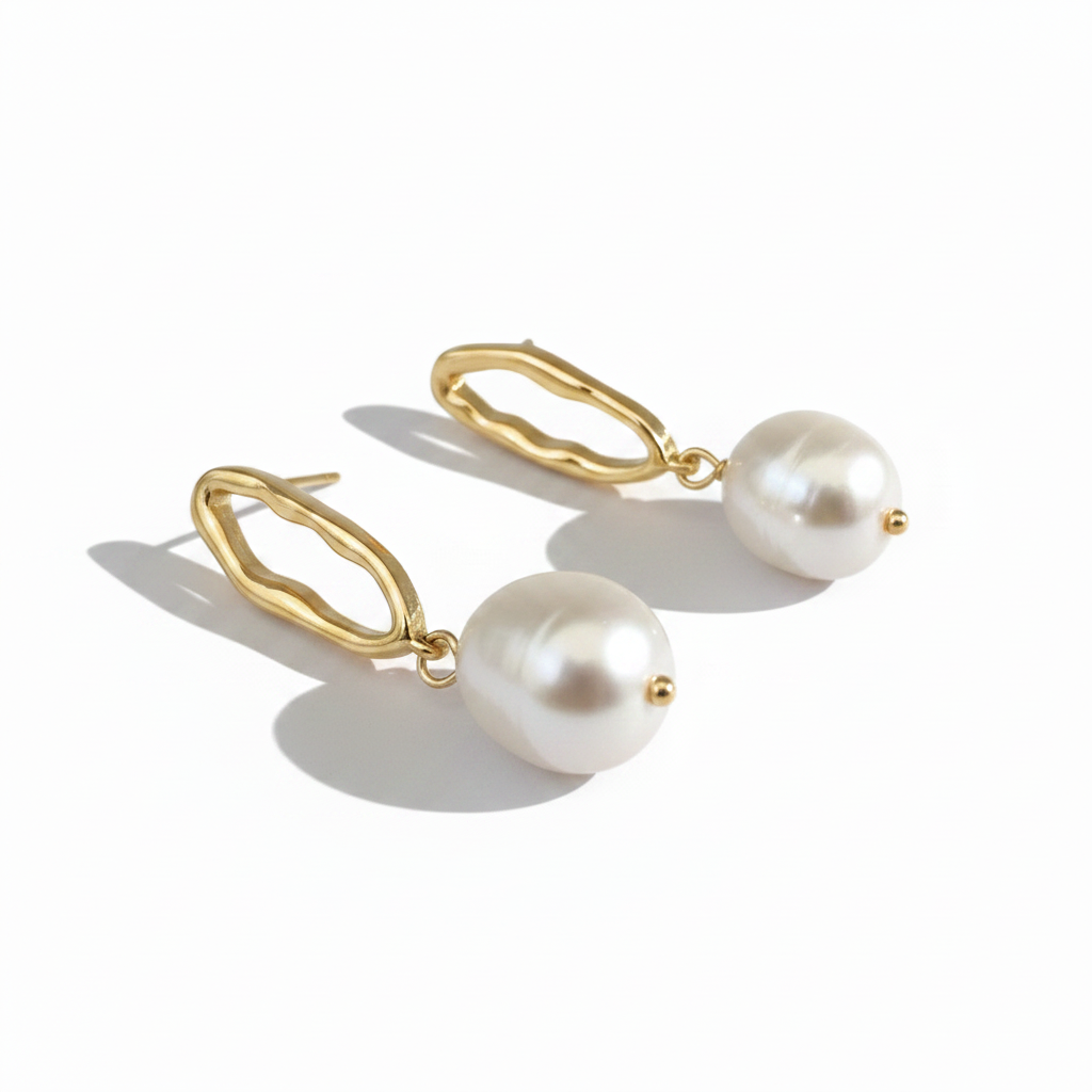 Baroque Pearl Drop Earrings with Diagonal Shadow