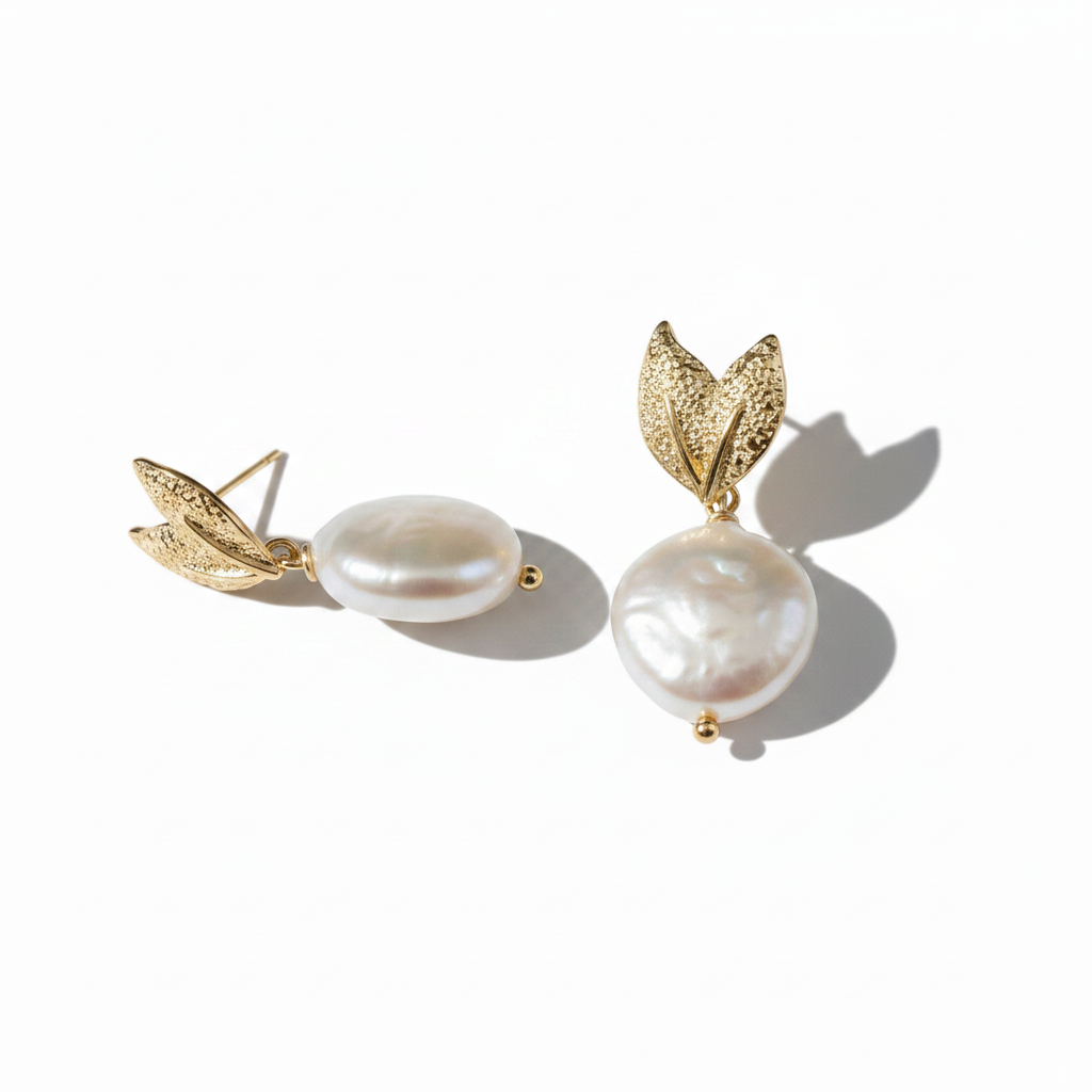 Baroque Pearl Earrings – Front & Side Angle