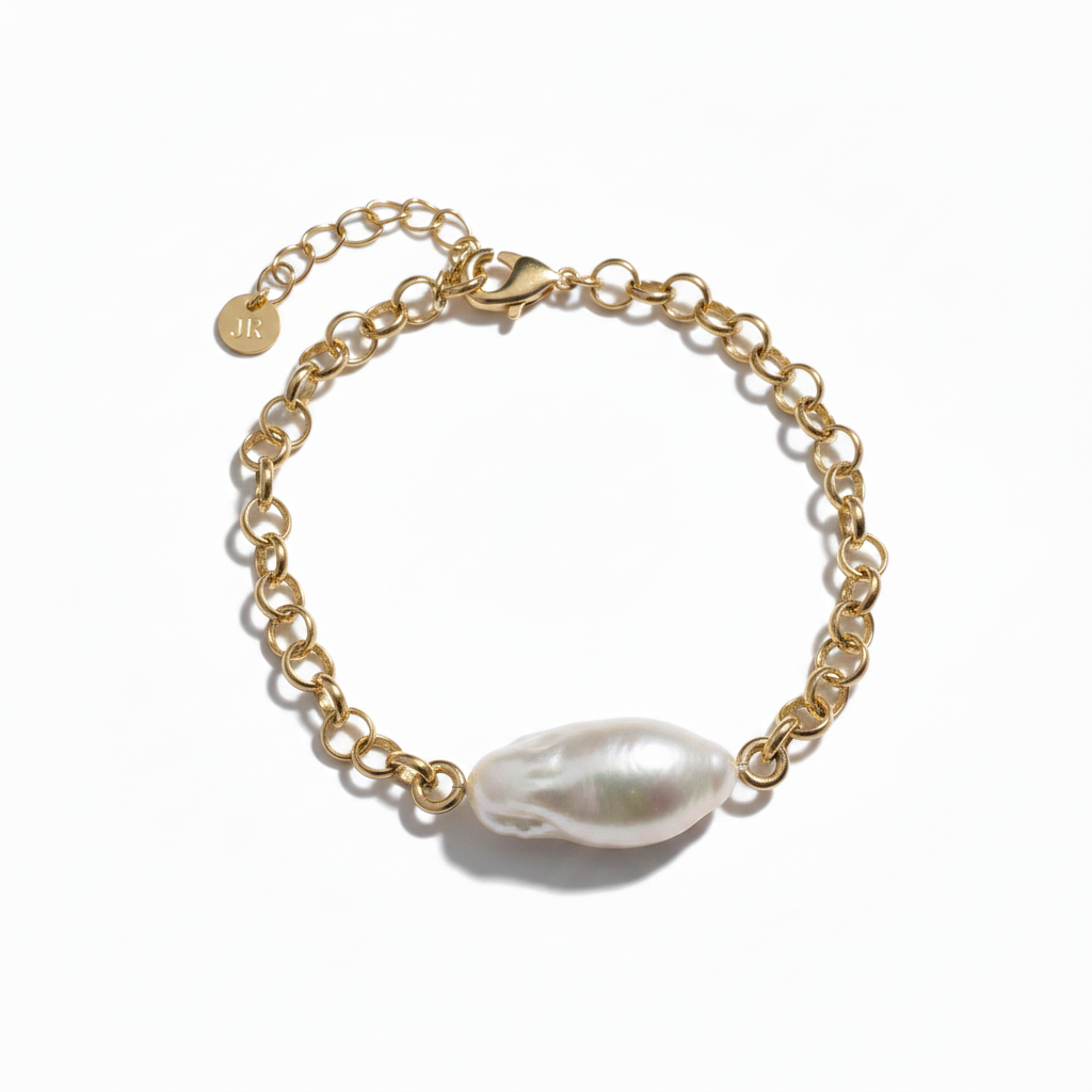 Baroque Pearl Gold Bracelet – Flat Lay