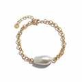 Baroque Pearl Gold Bracelet on White Background
