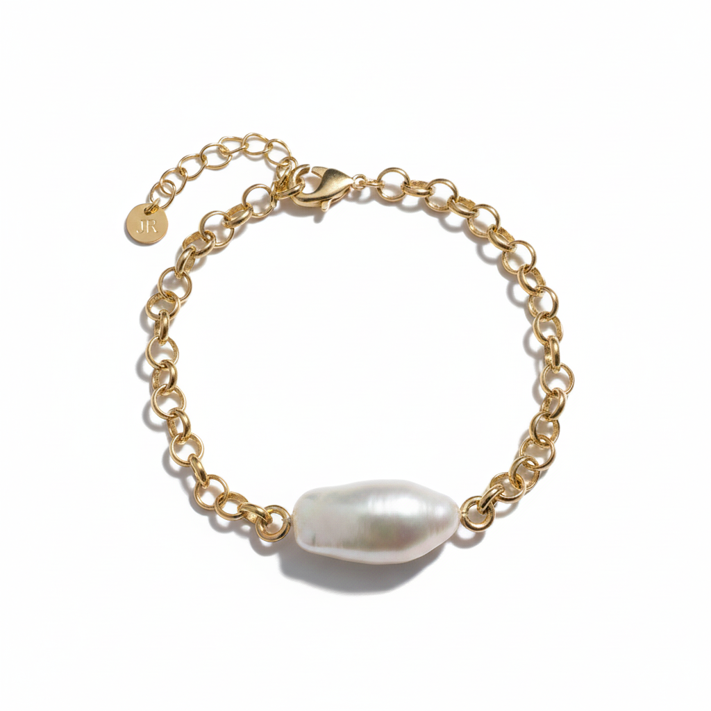 Baroque Pearl Gold Bracelet on White Background