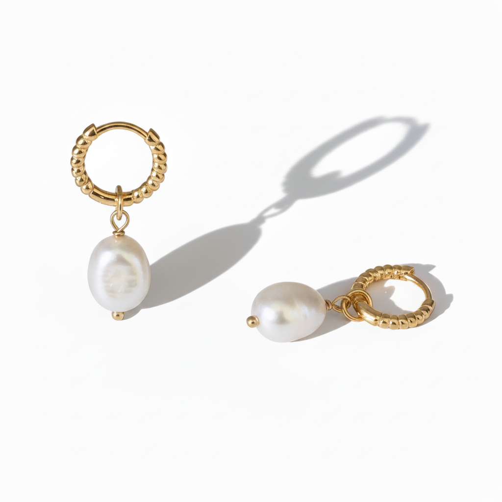 Baroque Pearl Hoop Earrings Close Crop