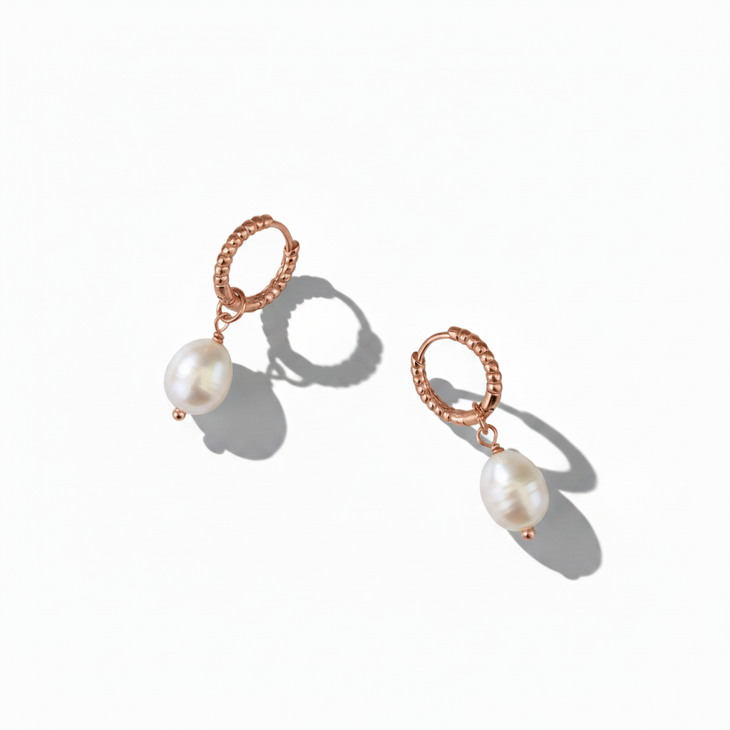 Baroque Pearl Hoop Earrings in Rose Gold