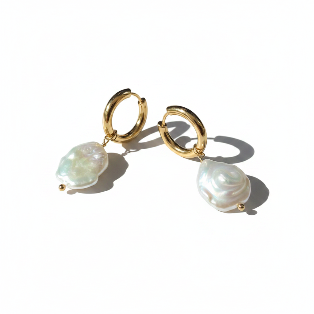 Baroque Pearl Hoop Earrings on White
