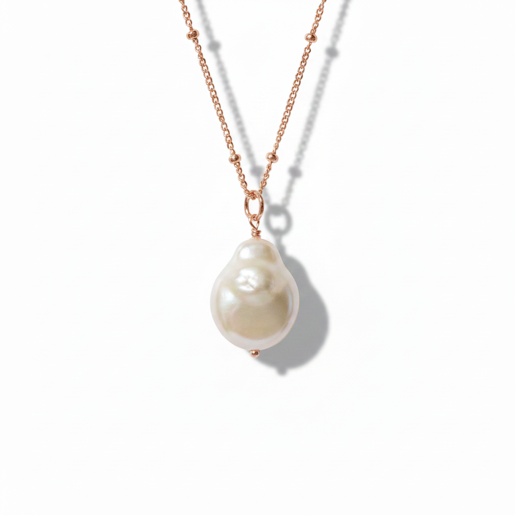 Baroque Pearl Pendant Necklace - Rose Gold
