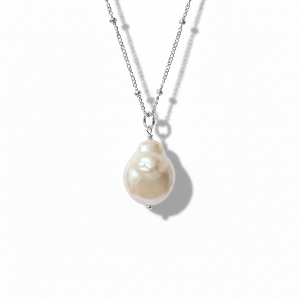 Baroque Pearl Pendant Necklace - Silver