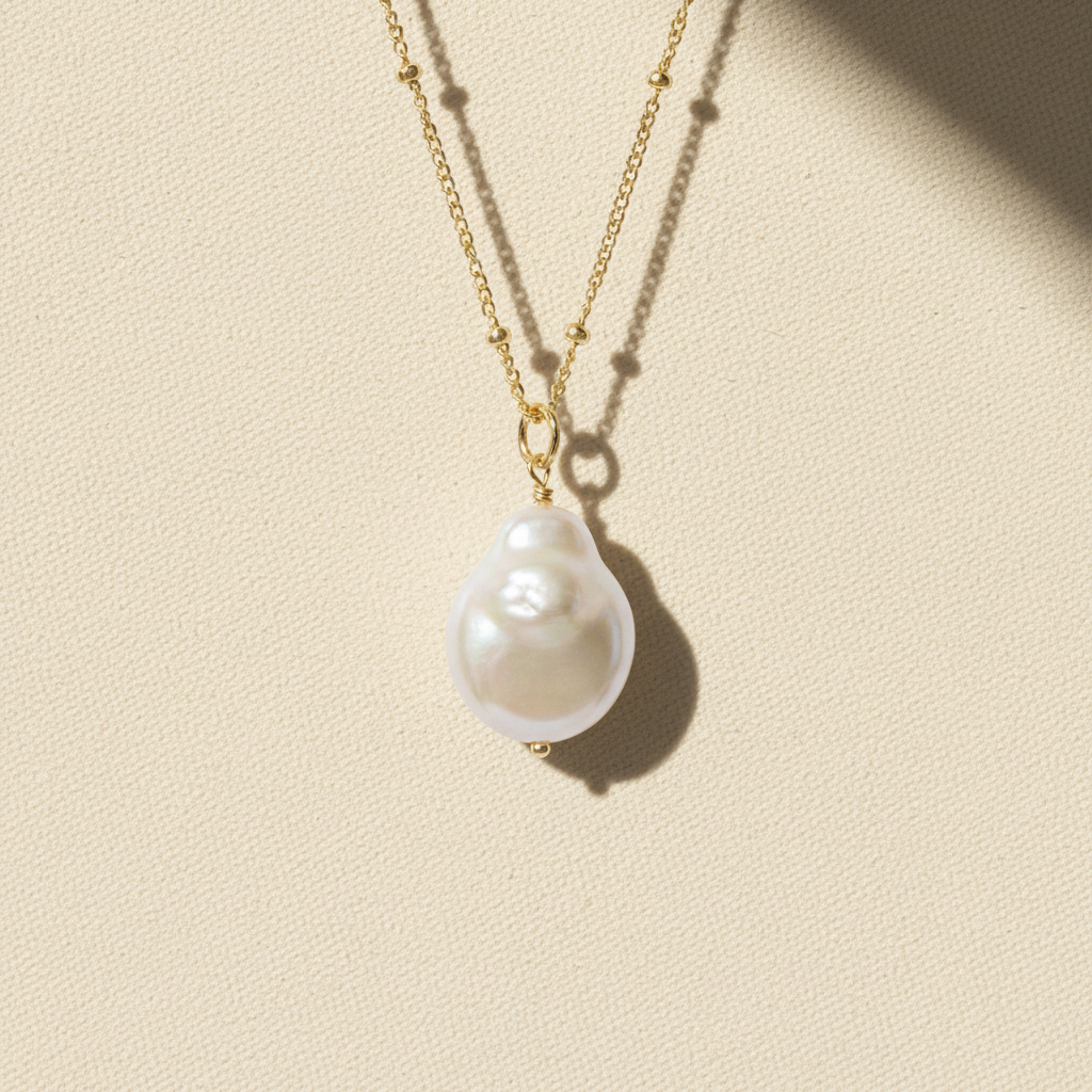 Baroque Pearl Pendant – Warm Canvas