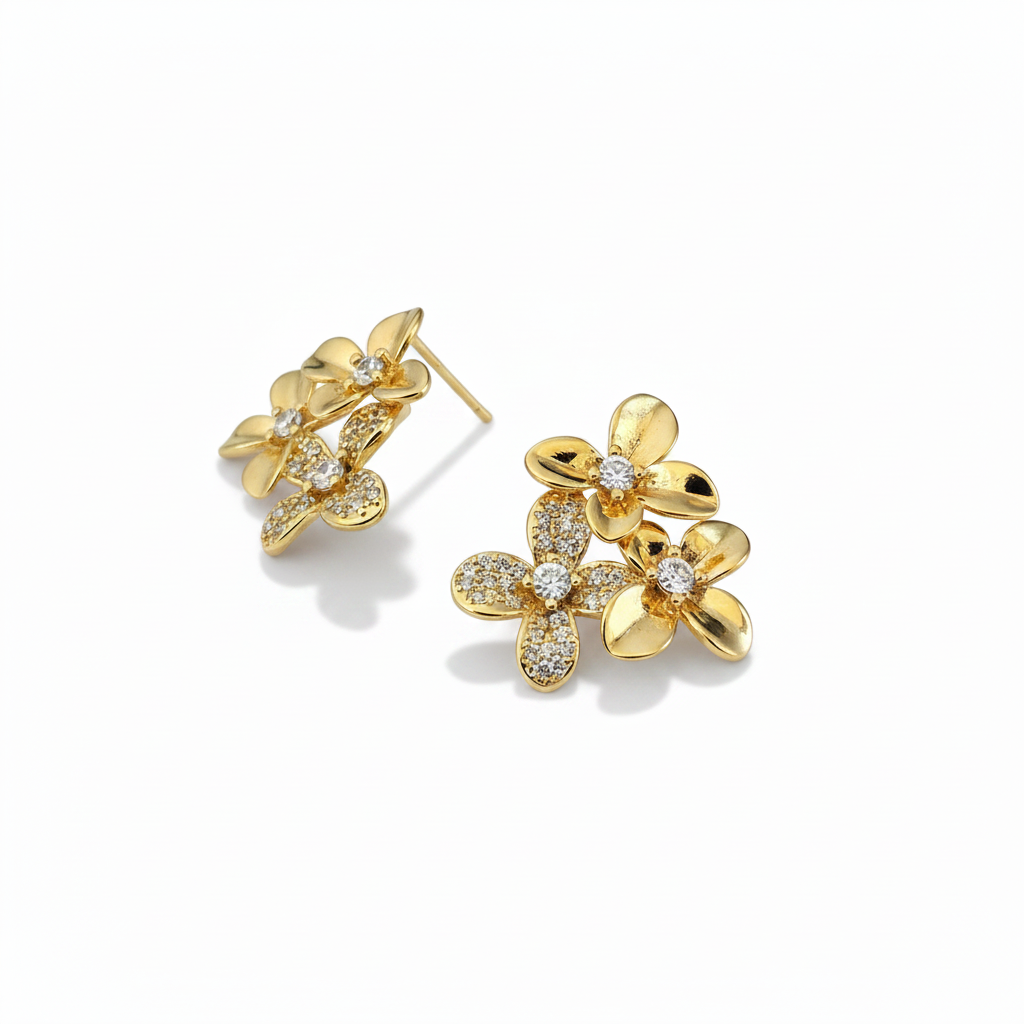 Daisy Crystal Flower Stud Earrings – Enhanced Shadow