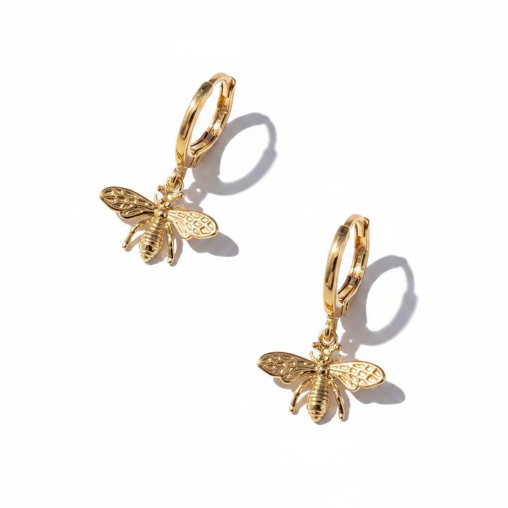 Gold Bee Earrings – Staggered Diagonal Layout