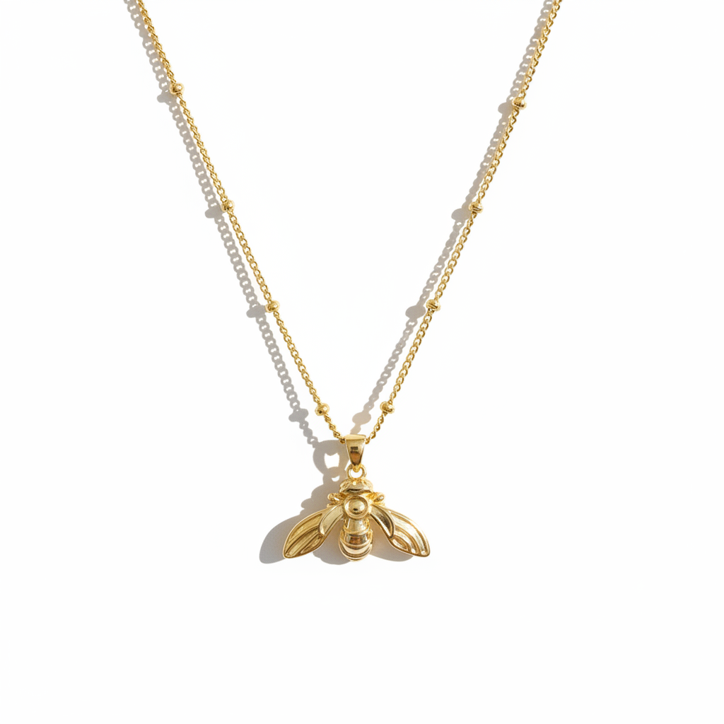 Gold Bee Pendant Necklace – White Background