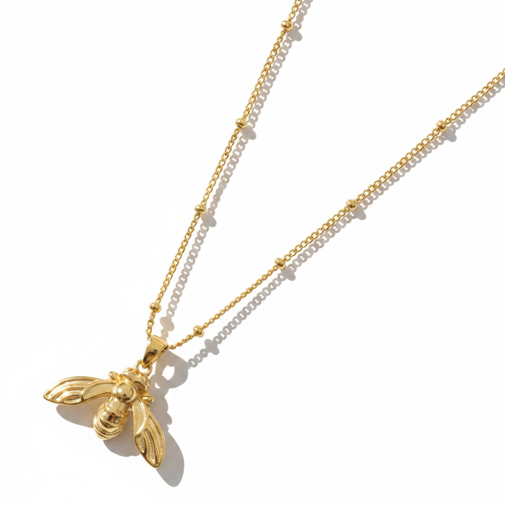 Gold Bee Pendant — Strong Diagonal Editorial