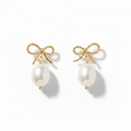 Gold Bow & Pearl Drop Earrings — Maximum Zoom