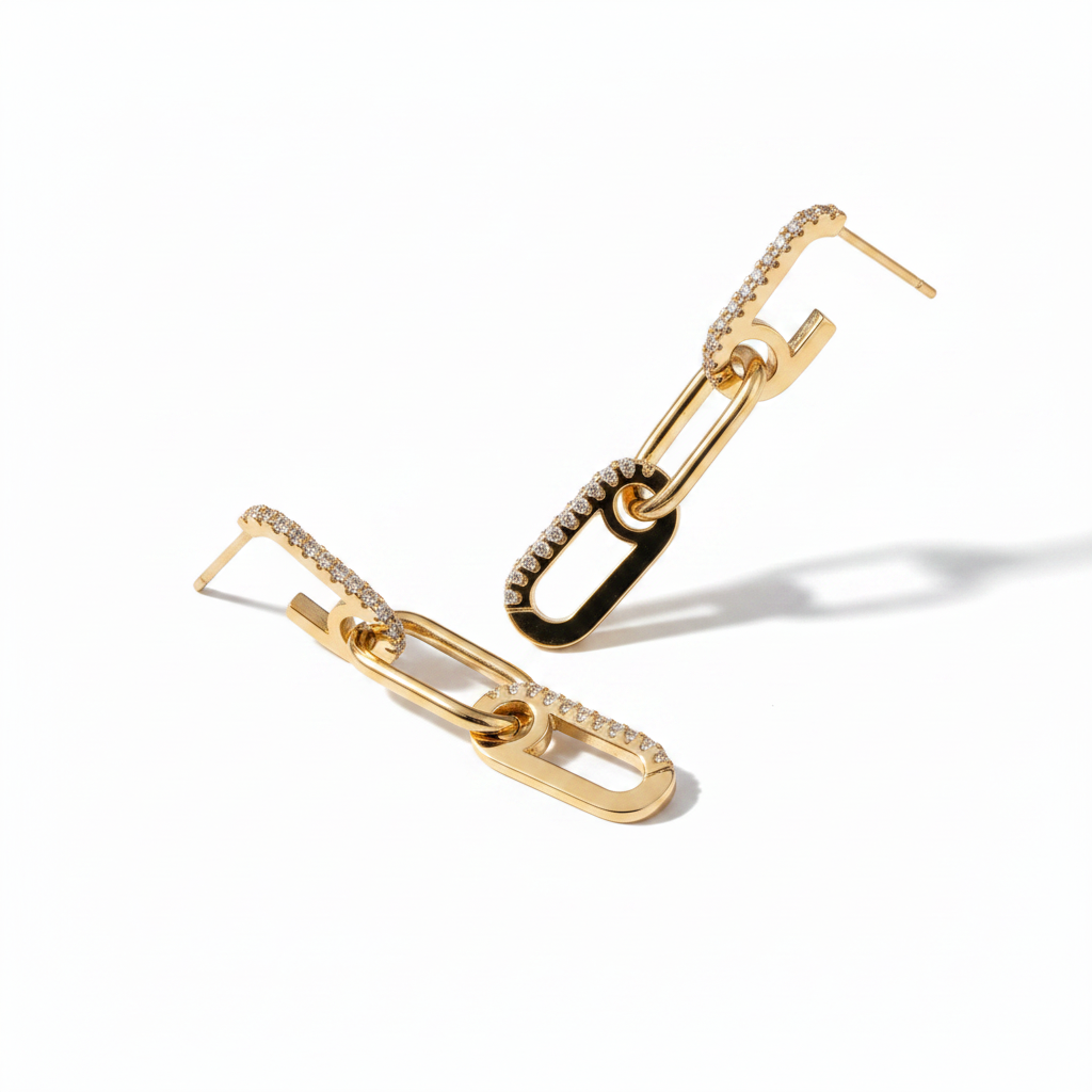 Gold Chain Link Earrings — Editorial Variation