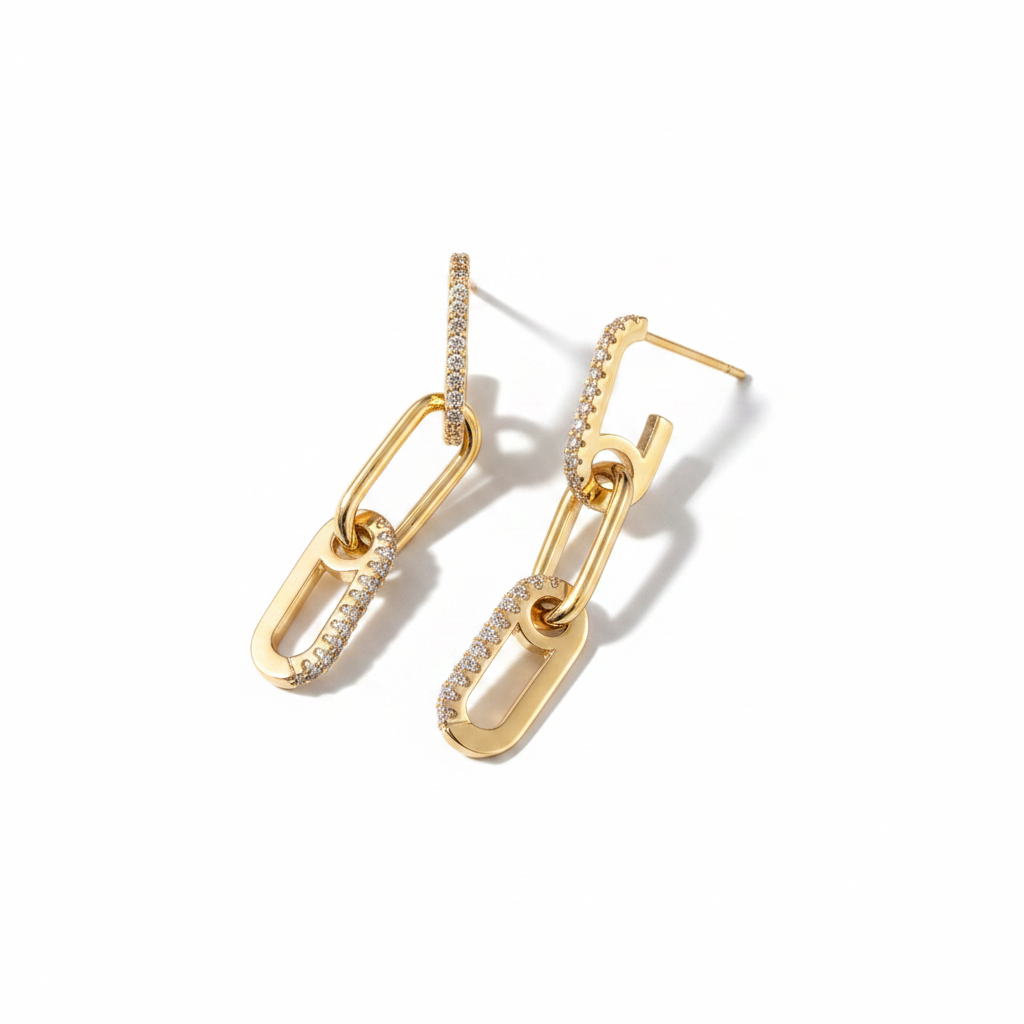 Gold Chain Link Earrings Editorial