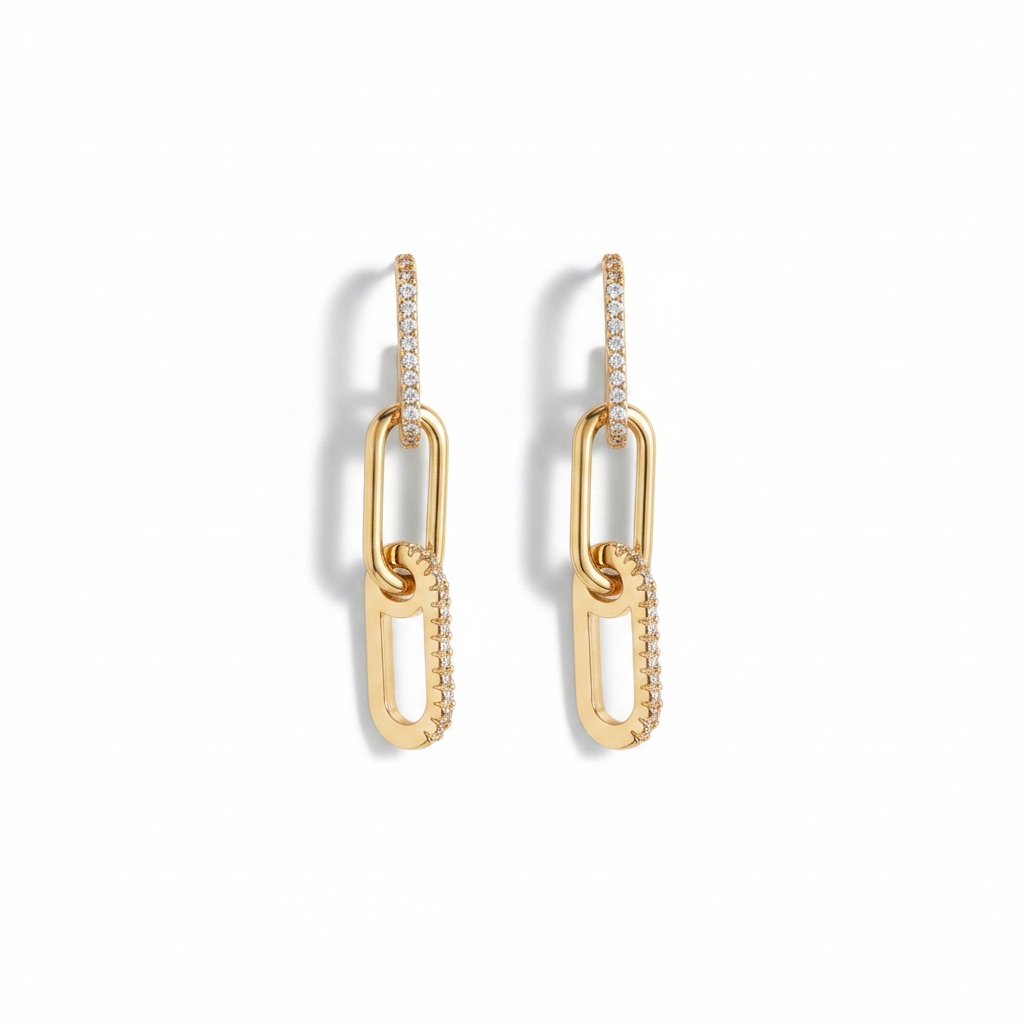 Gold Chain Link Earrings Straight On