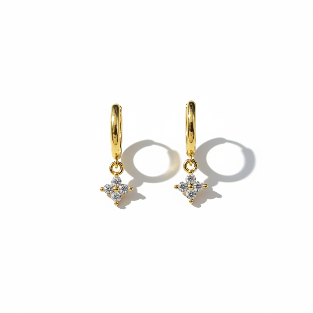 Gold Crystal Flower Huggie Earrings — New Position