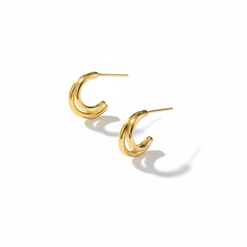 Gold Double-Band Hoop Earrings on White Background