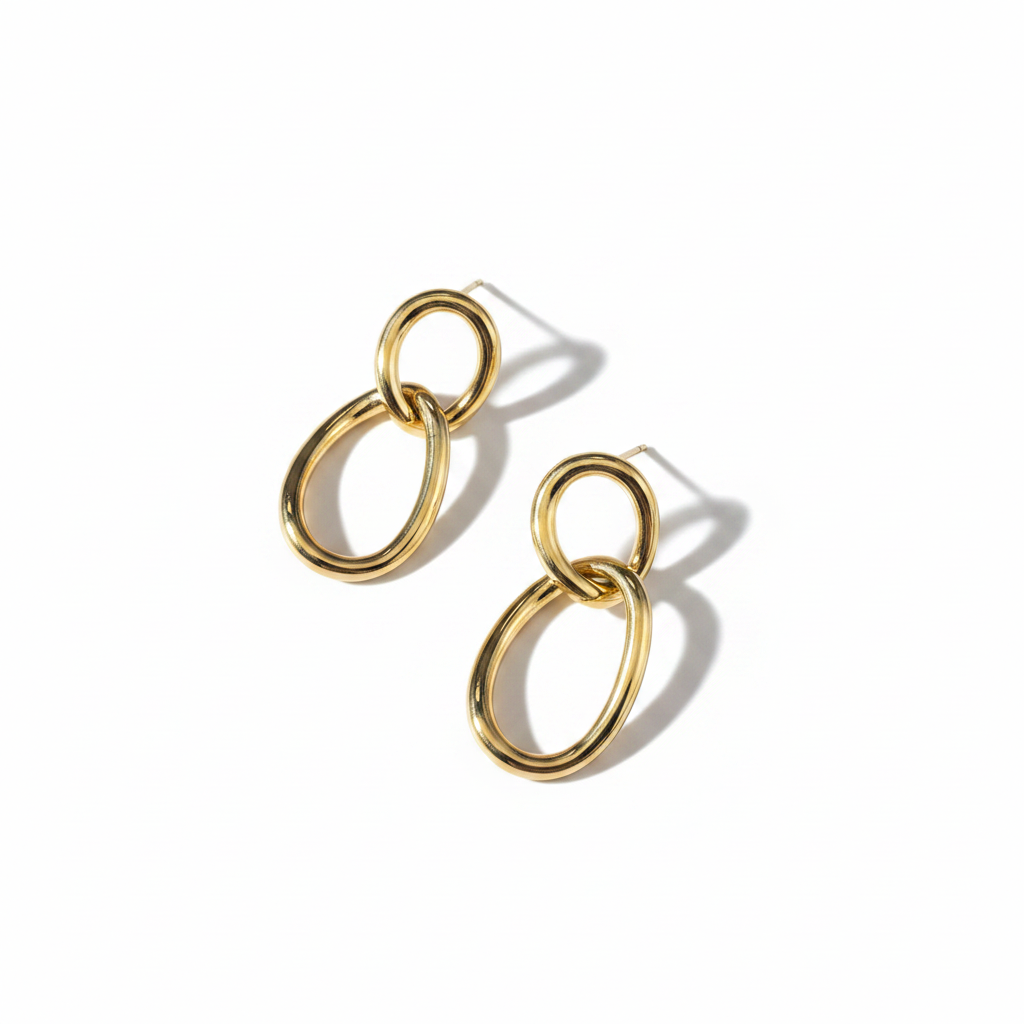 Gold Double Link Earrings on White