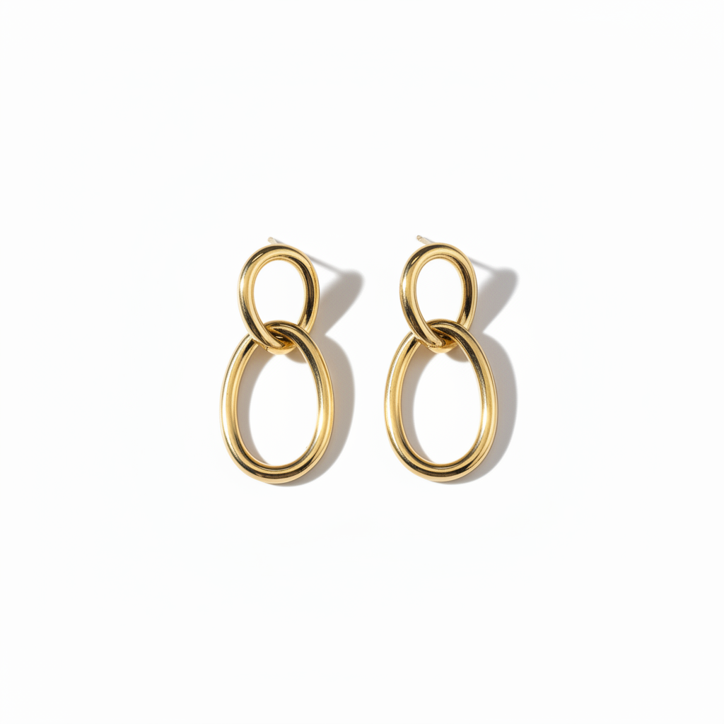 Gold Double Link Earrings – Straight On