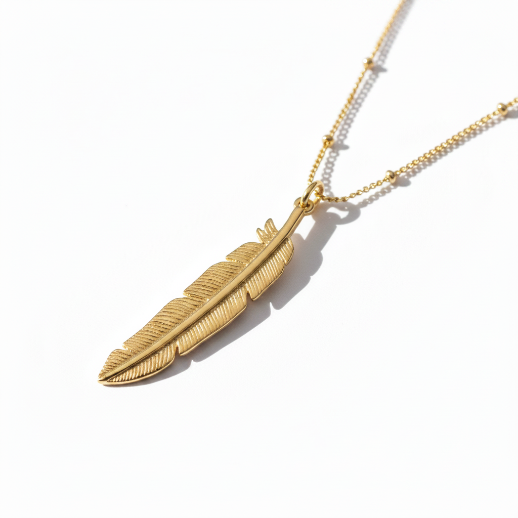 Gold Feather Pendant Necklace – Alternative Position
