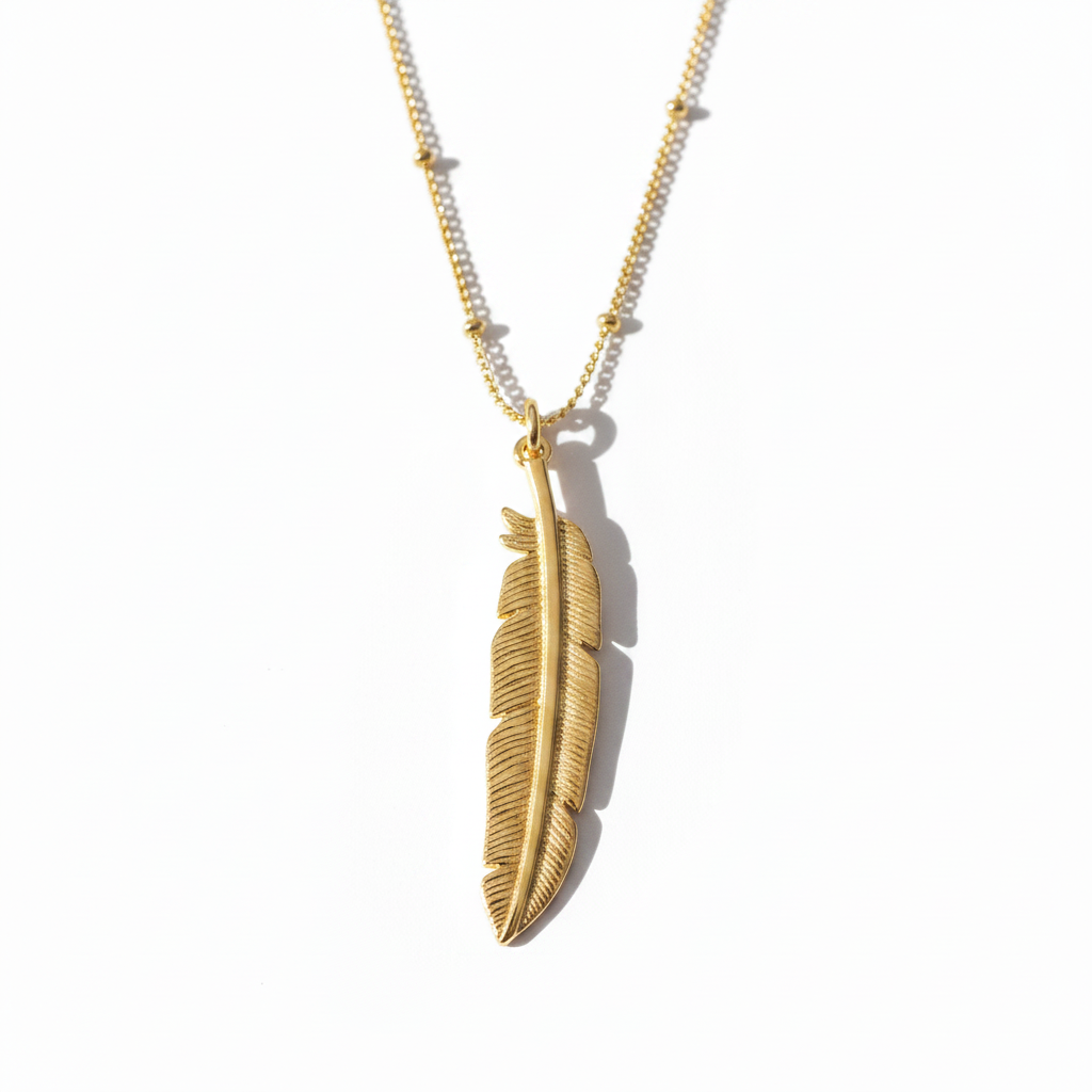 Gold Feather Pendant – Straight On