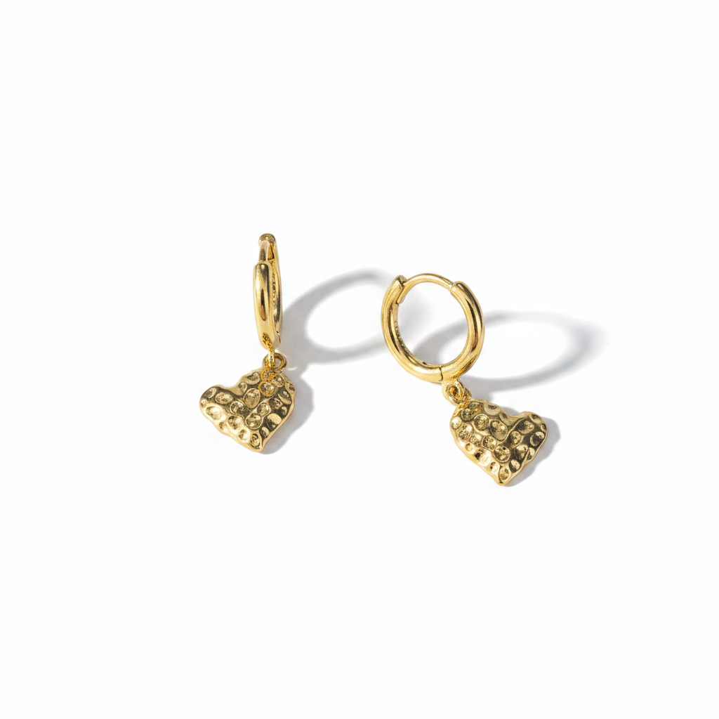 Gold Hammered Heart Earrings – Alternative Position