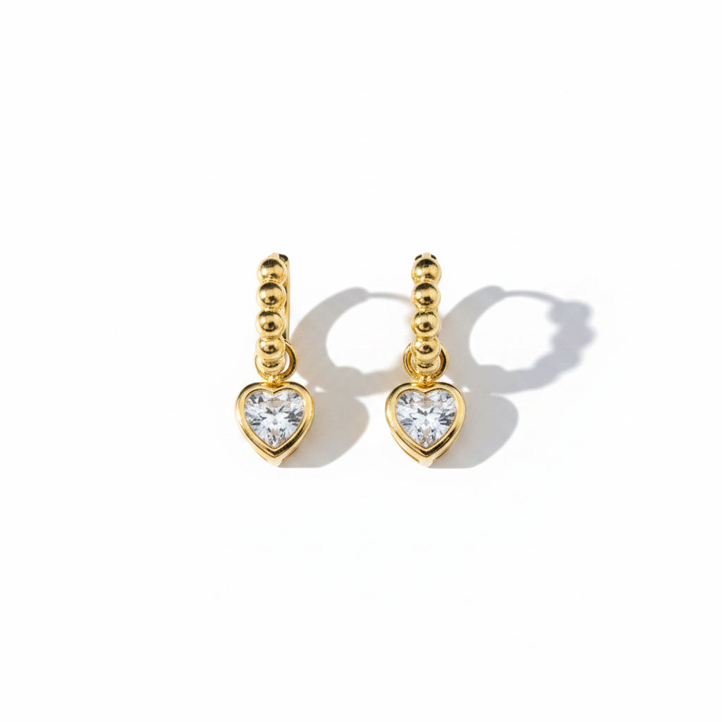 Gold Heart Crystal Hoop Earrings – Upright Facing Forward