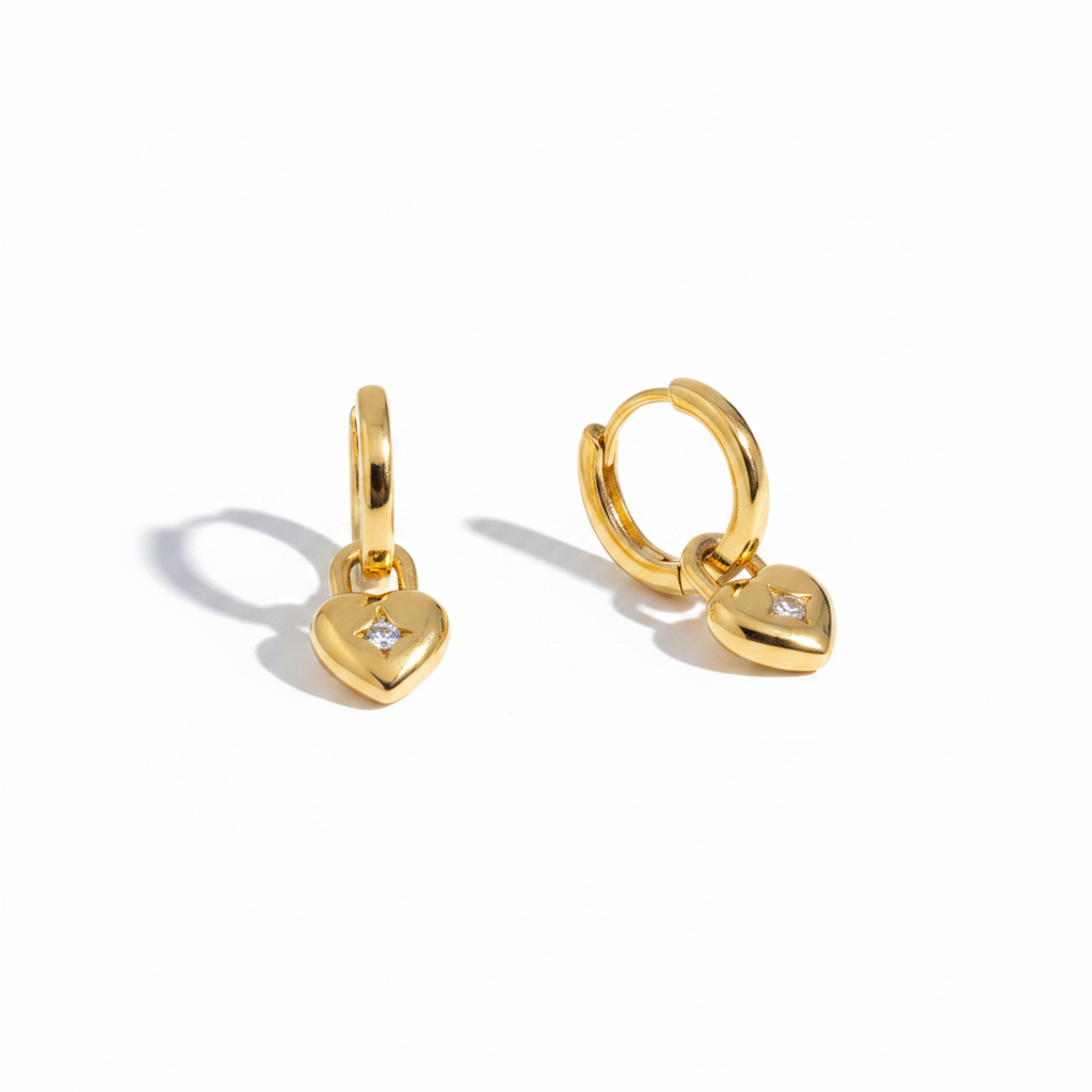 Gold Heart Huggie Earrings – Alternative Position