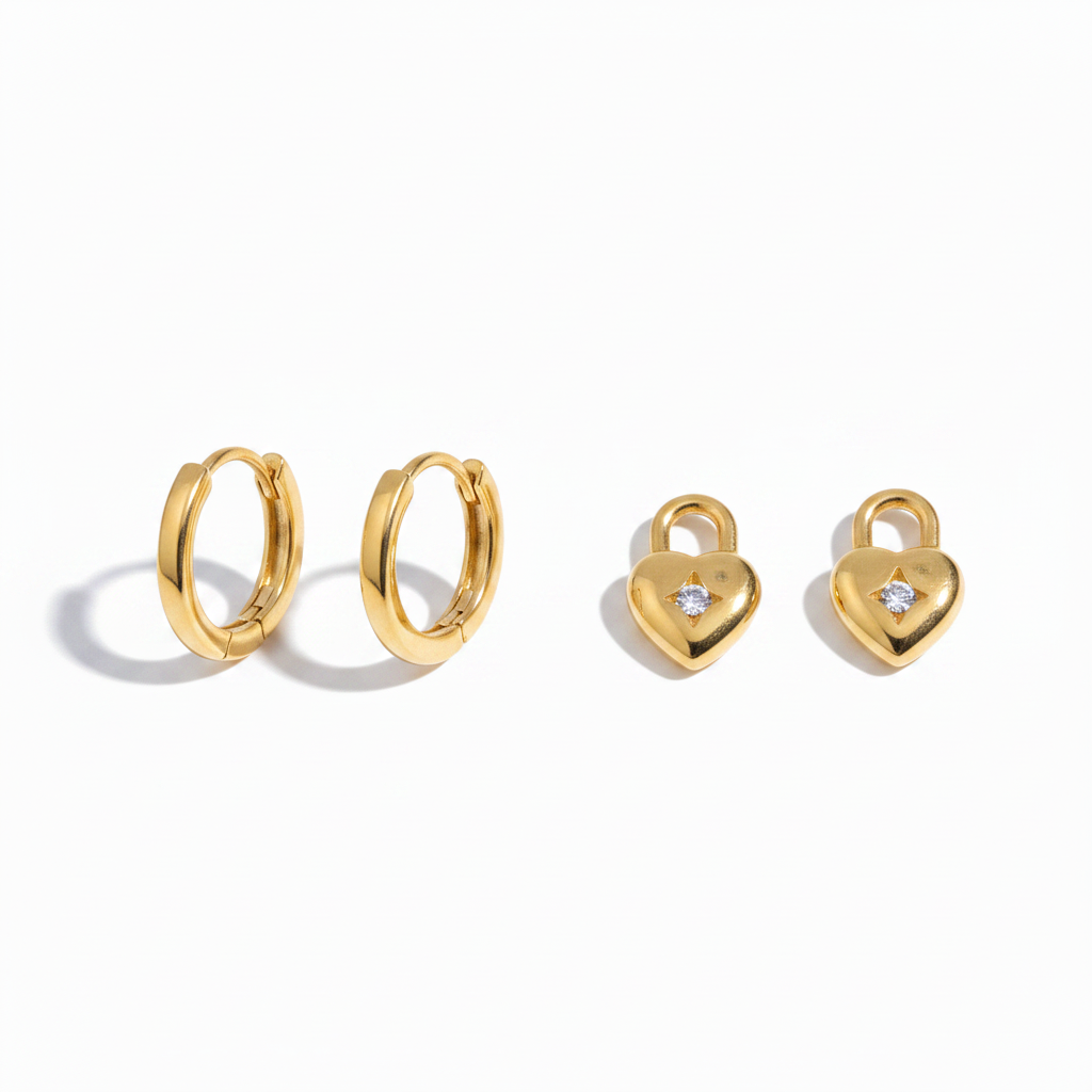 Gold Heart Huggie Earrings — Hoops and Charms Separated