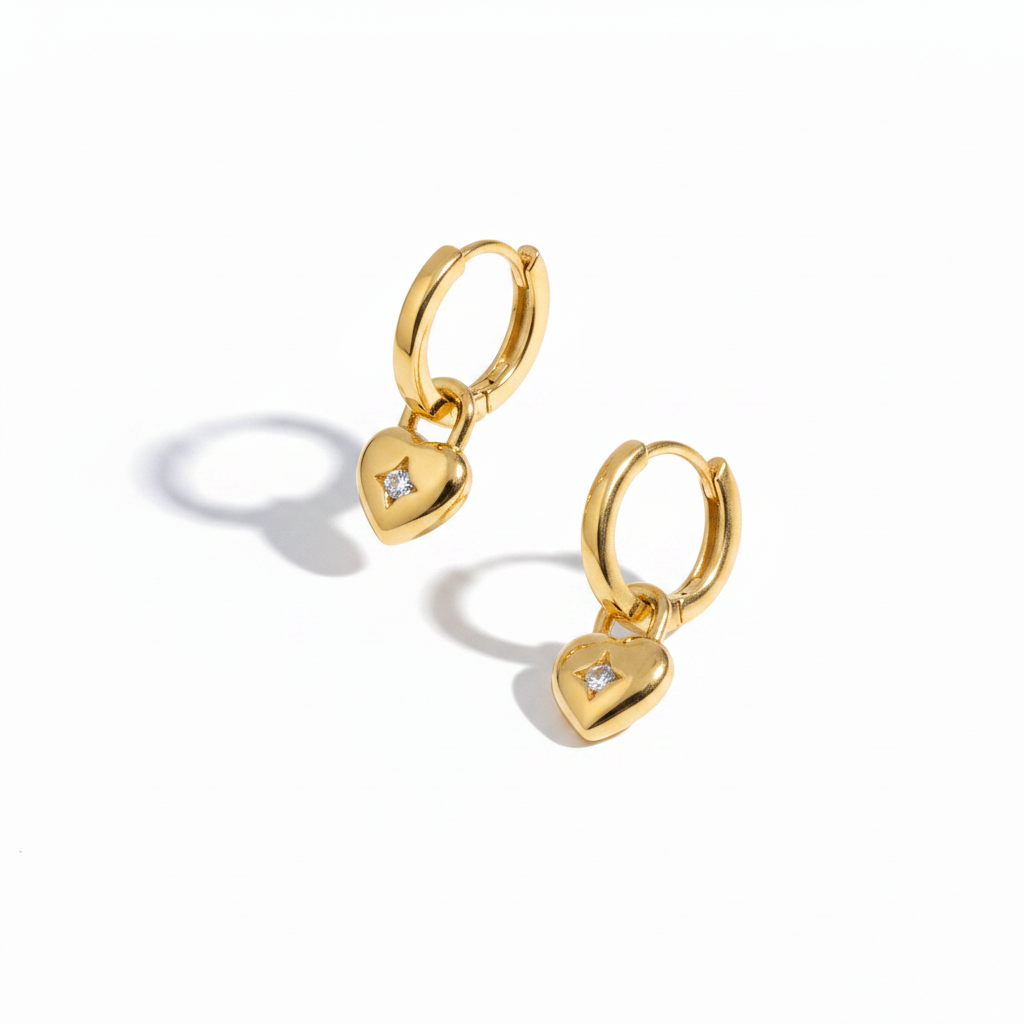 Gold Heart Huggie Earrings – New Angle