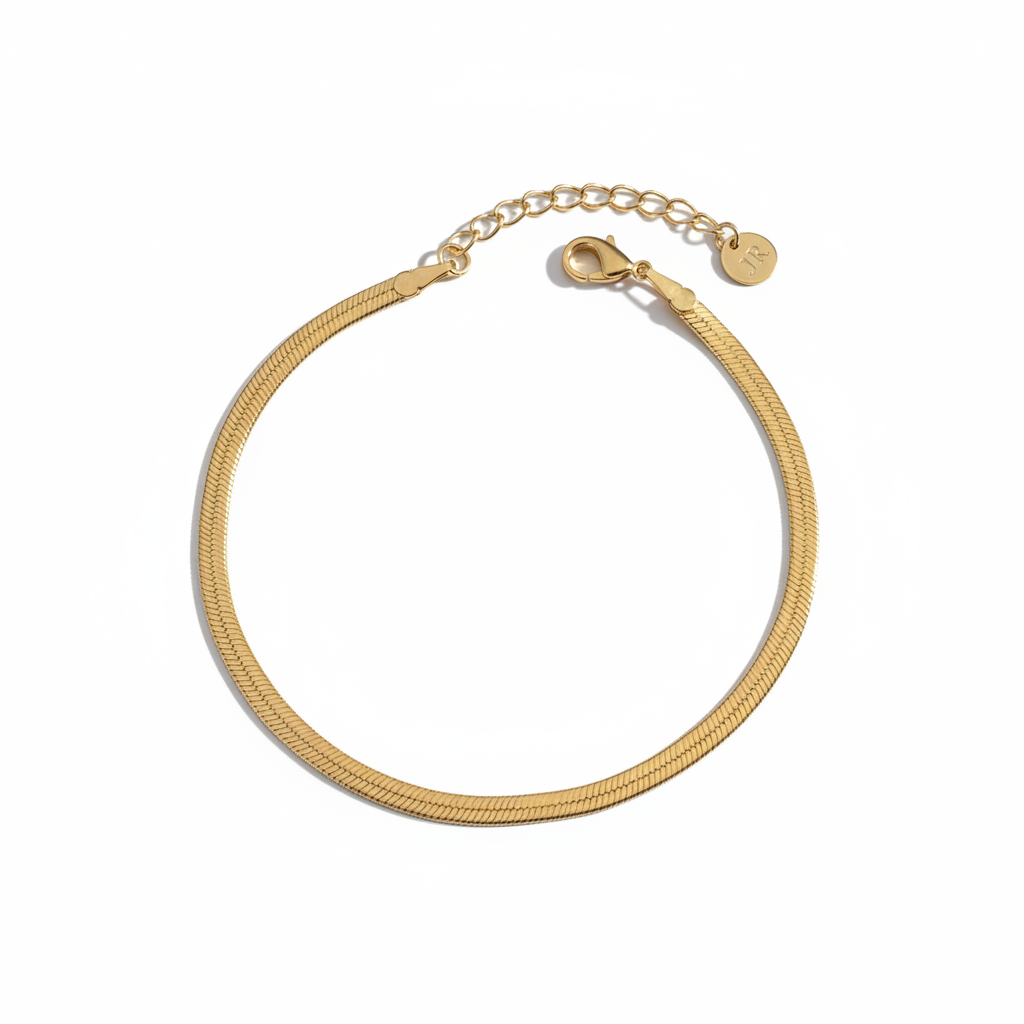 Gold Herringbone Bracelet – 45° Overhead Angle