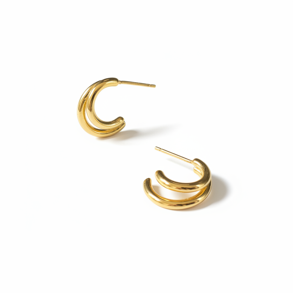 Gold Hoop Earrings White Background Editorial