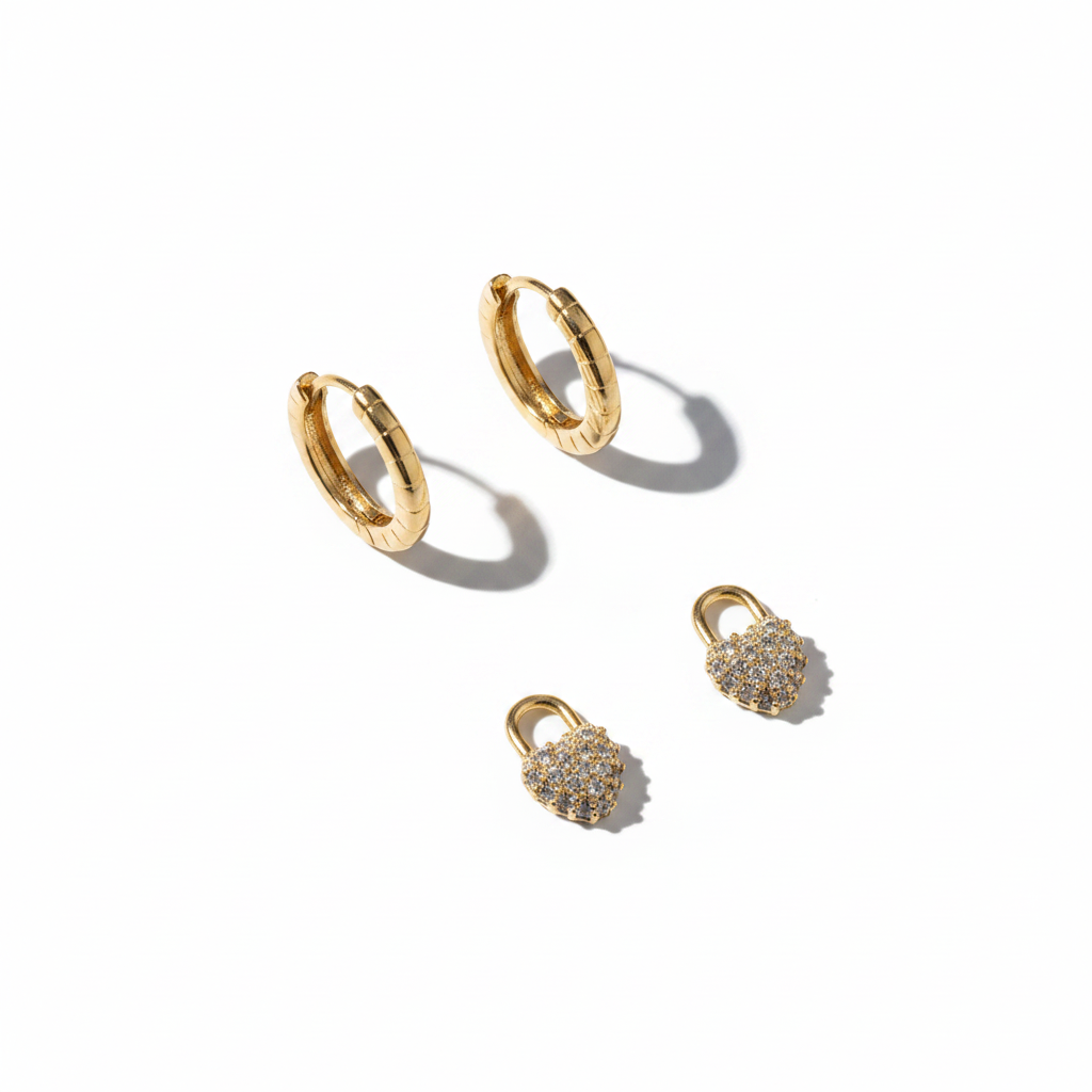 Gold Huggie Hoops & Pavé Heart Charm Earrings