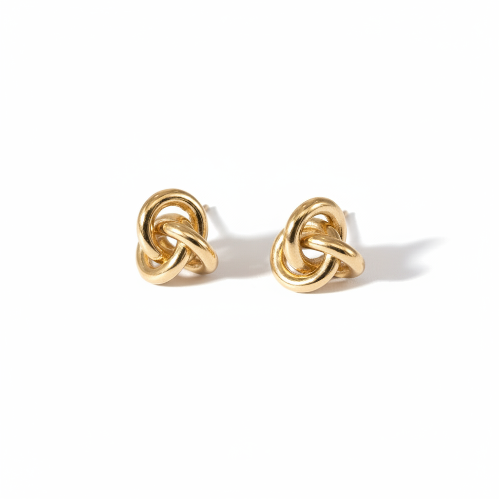 Gold Knot Earrings on White Background