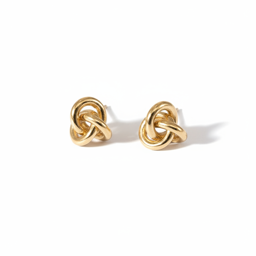Gold Knot Earrings on White Background