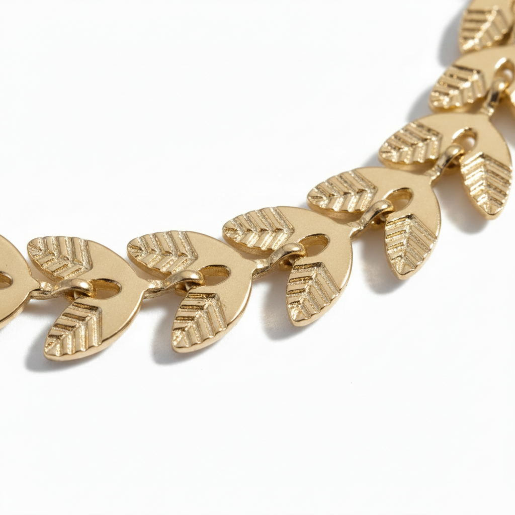Gold Leaf Chain Close-Up Angled