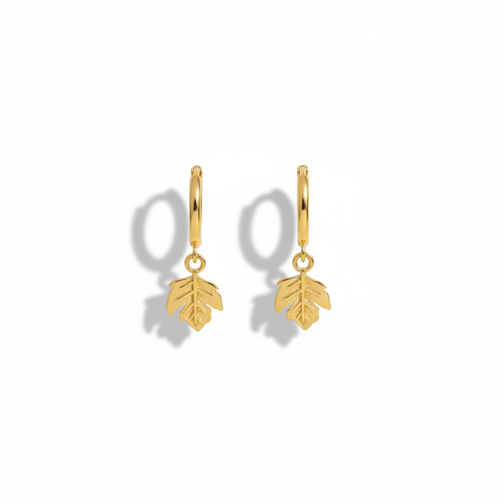 Gold Leaf Earrings Both Upright