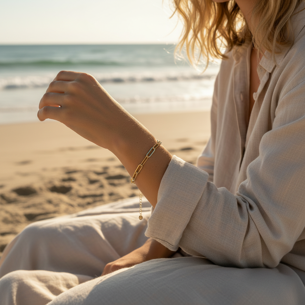 Gold Paperclip Bracelet Coastal – Square