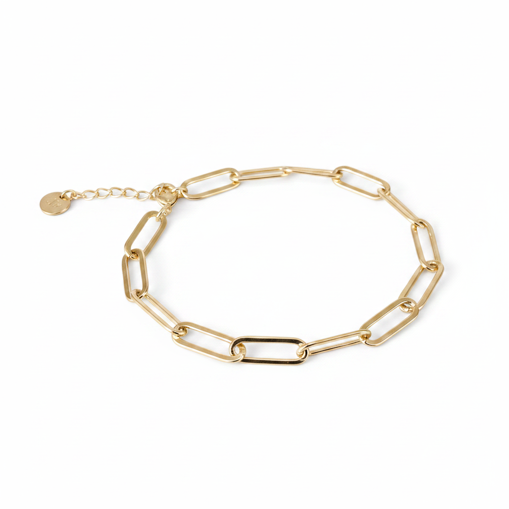 Gold Paperclip Chain Bracelet – White Background