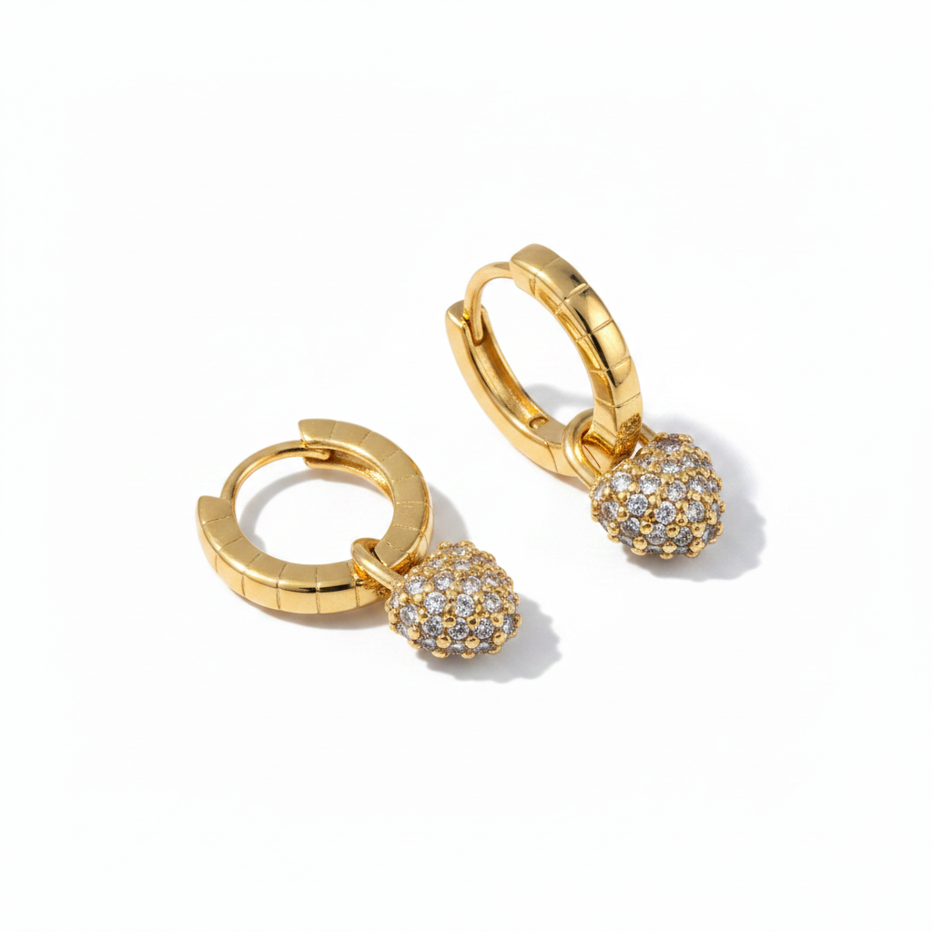 Gold Pavé Heart Hoop Earrings — Alternative Position
