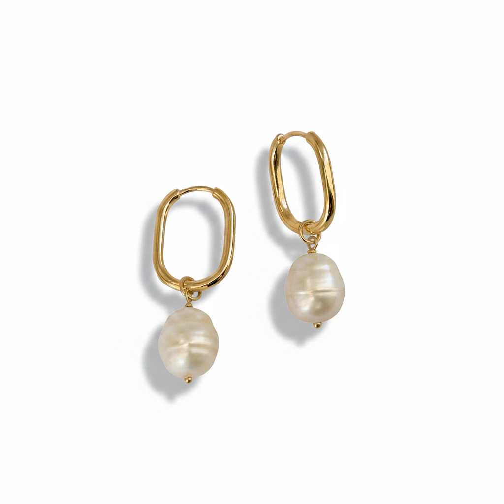 Gold Pearl Hoop Earrings with Shadow